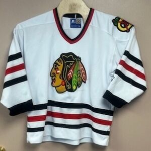 Vintage Starter Chicago Blackhawks NHL Jersey White Mens Large L Hockey Sweater